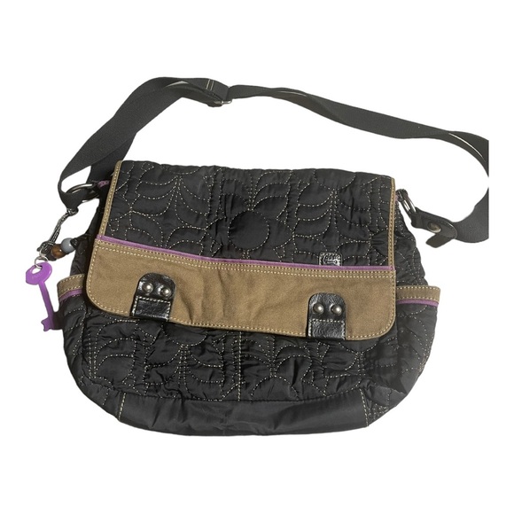 Fossil Handbags - Fossil Key Per Black Quilted Messenger laptop bag satchel crossbody strap